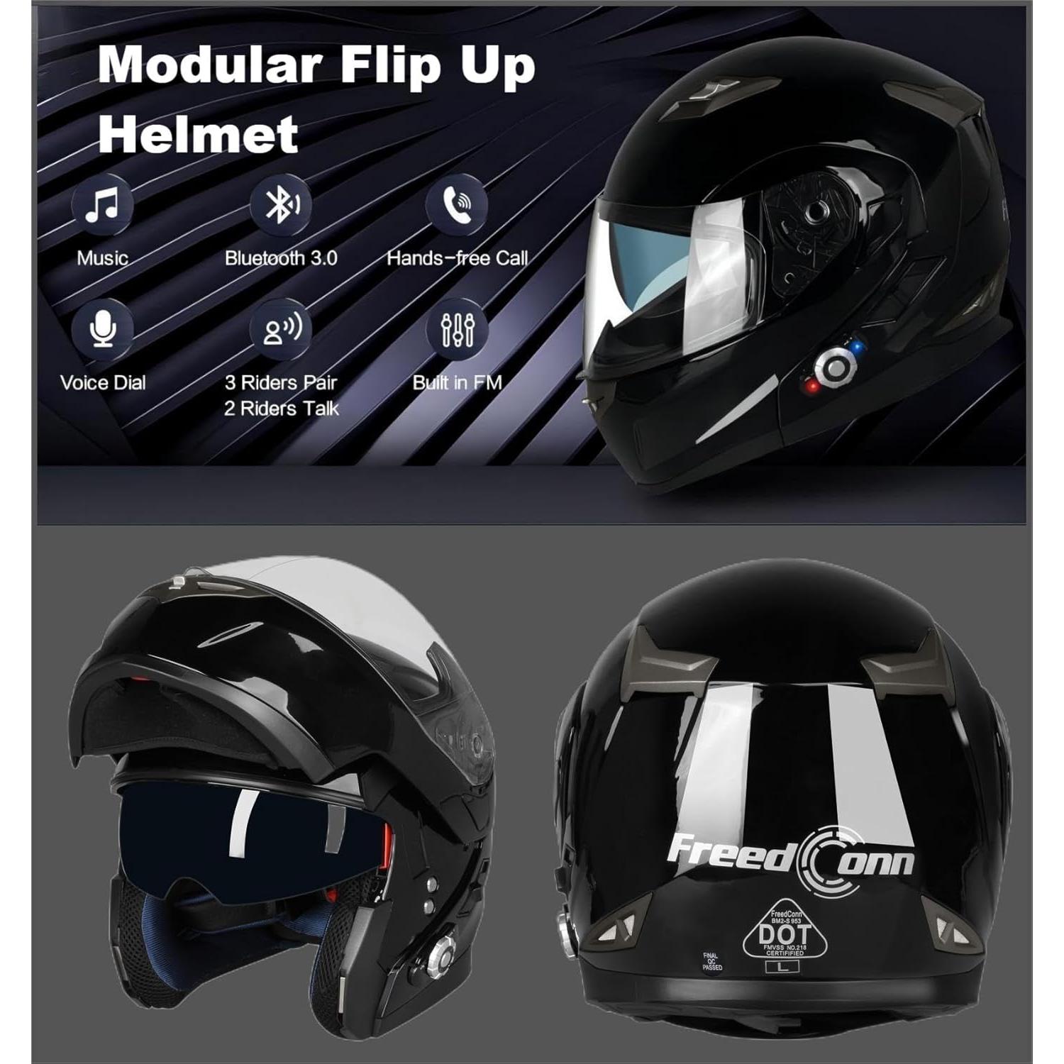 Casco Bluetooth FreedConn BM2-S Modular Mediano Negro Brillante