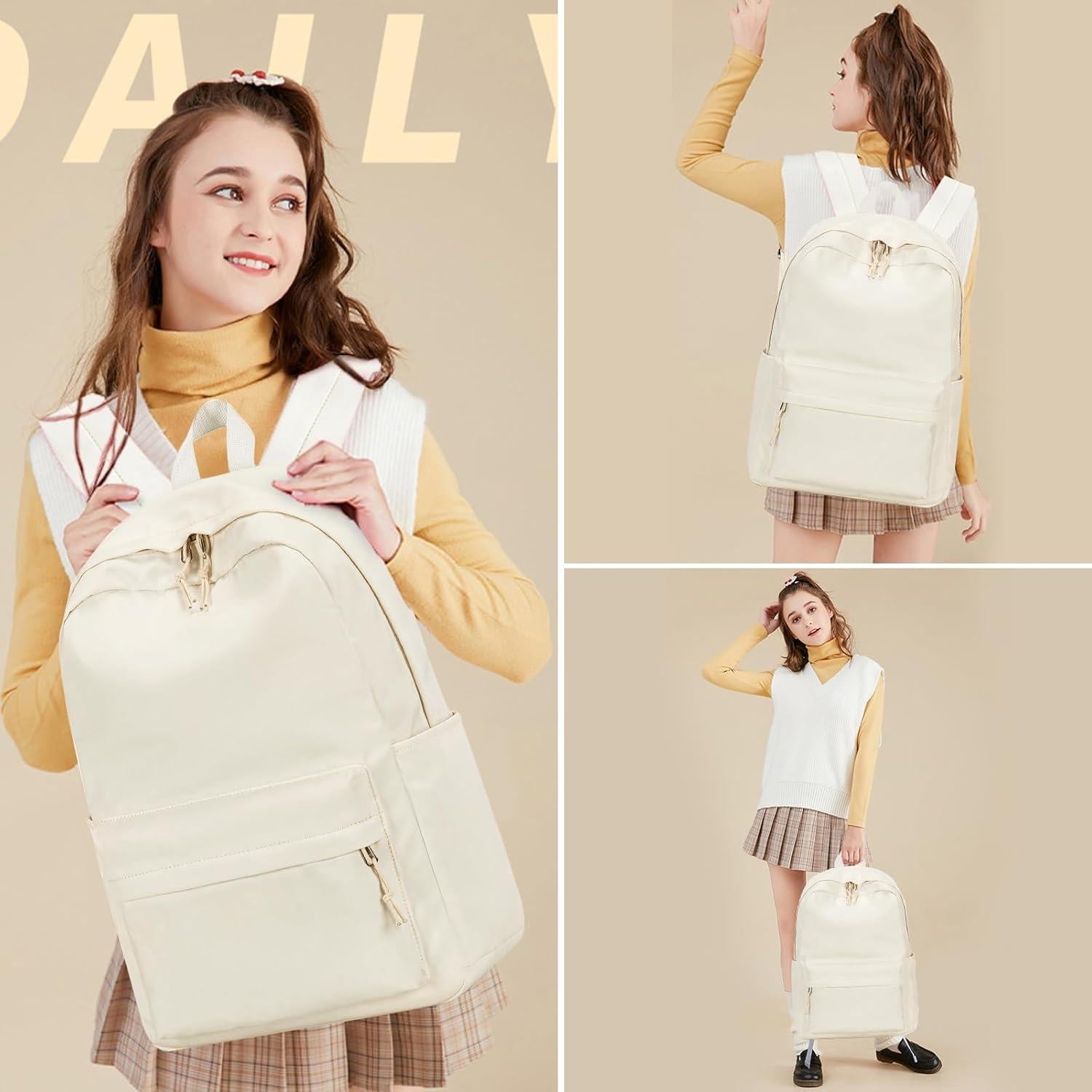 Mochila Escolar LOIDOU Beige 46x30x15cm para Chicas Adolescentes