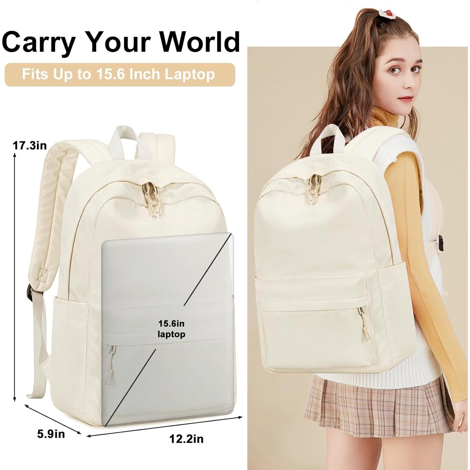 Mochila Escolar LOIDOU Beige 46x30x15cm para Chicas Adolescentes