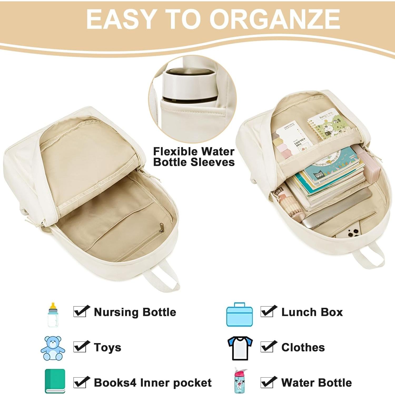 Mochila Escolar LOIDOU Beige 46x30x15cm para Chicas Adolescentes