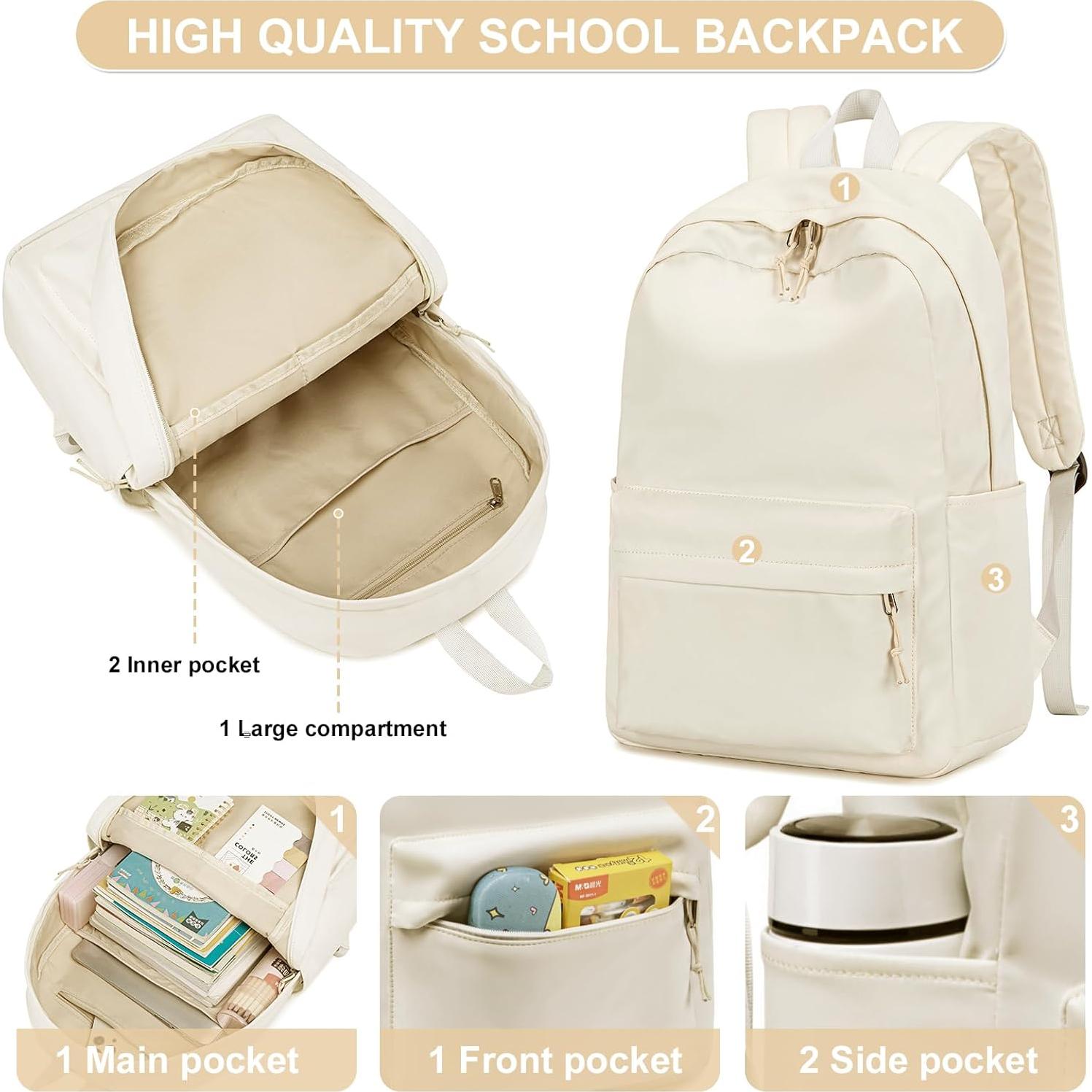 Mochila Escolar LOIDOU Beige 46x30x15cm para Chicas Adolescentes