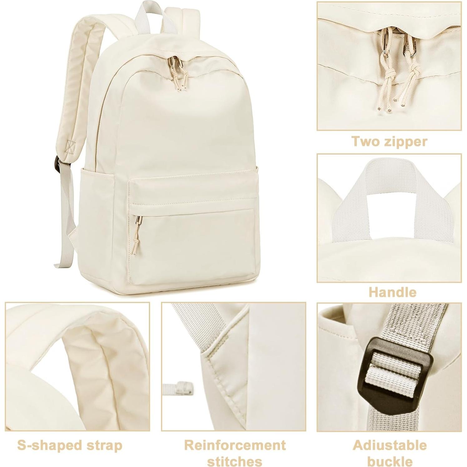 Mochila Escolar LOIDOU Beige 46x30x15cm para Chicas Adolescentes