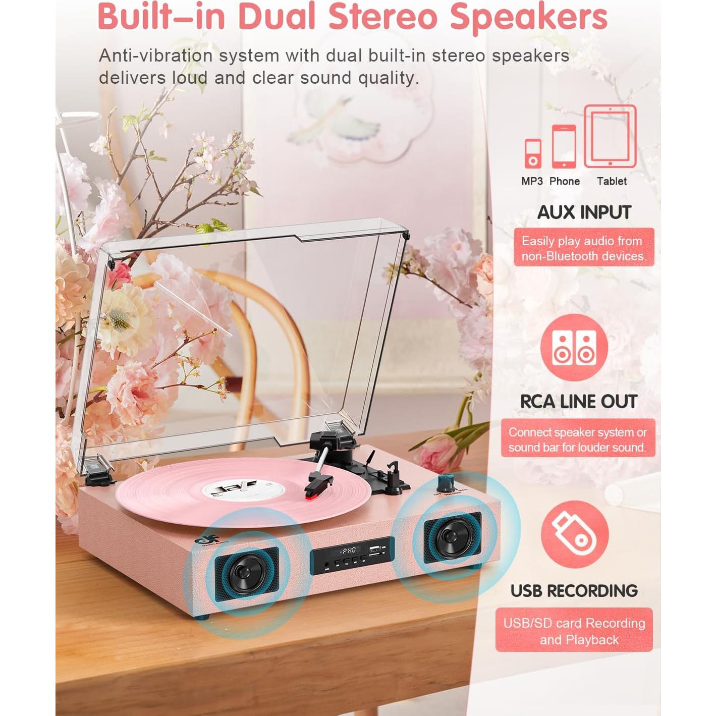 Reproductor de Vinilo Bluetooth DANFI AUDIO TE-2017 Rosa