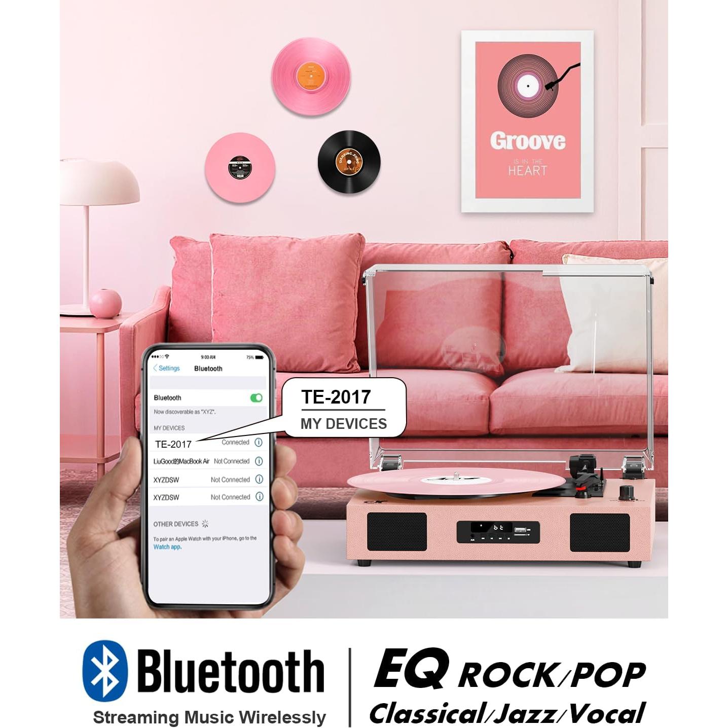 Reproductor de Vinilo Bluetooth DANFI AUDIO TE-2017 Rosa