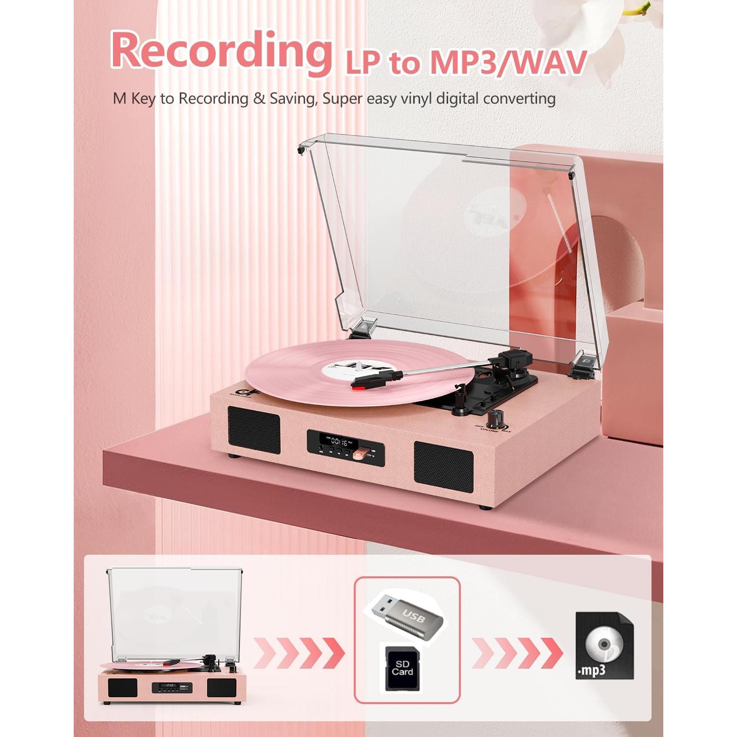 Reproductor de Vinilo Bluetooth DANFI AUDIO TE-2017 Rosa