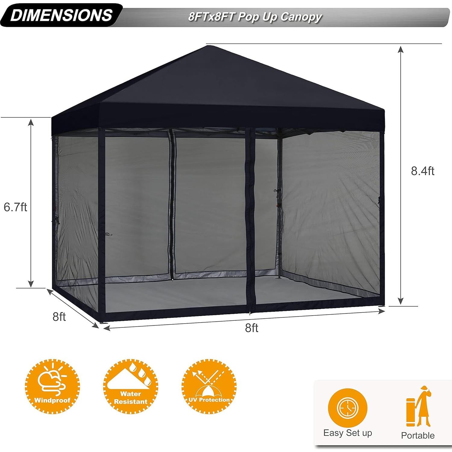 Carpa ABCCANOPY 2.44x2.44m Negra con Pared de Malla