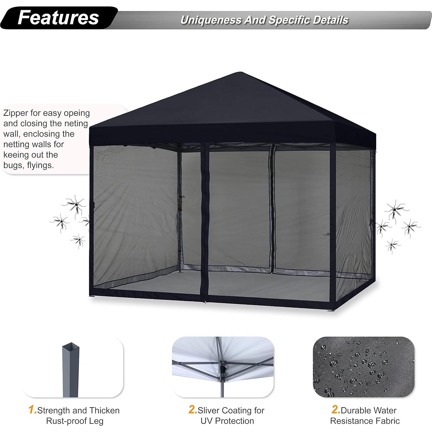 Carpa ABCCANOPY 2.44x2.44m Negra con Pared de Malla