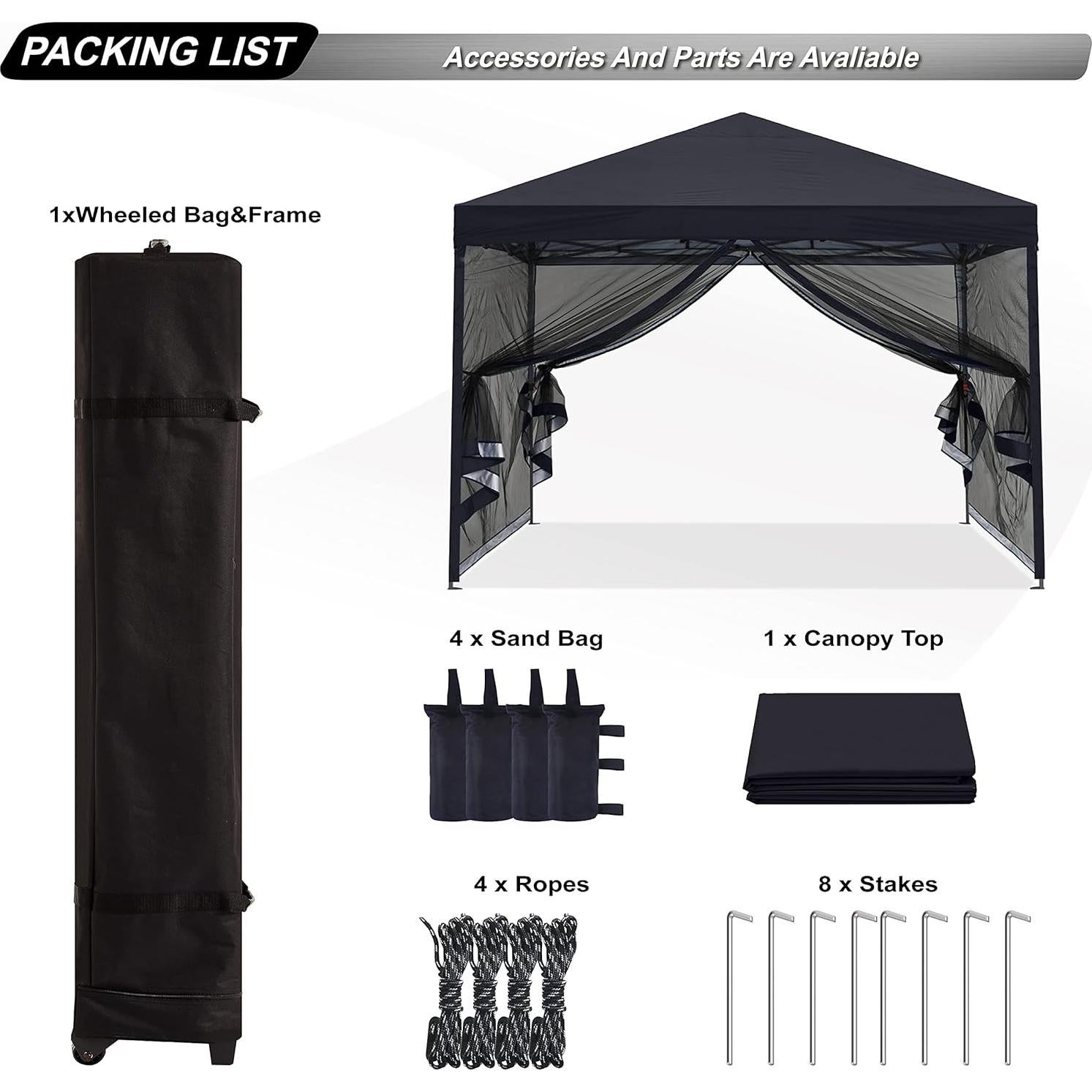 Carpa ABCCANOPY 2.44x2.44m Negra con Pared de Malla
