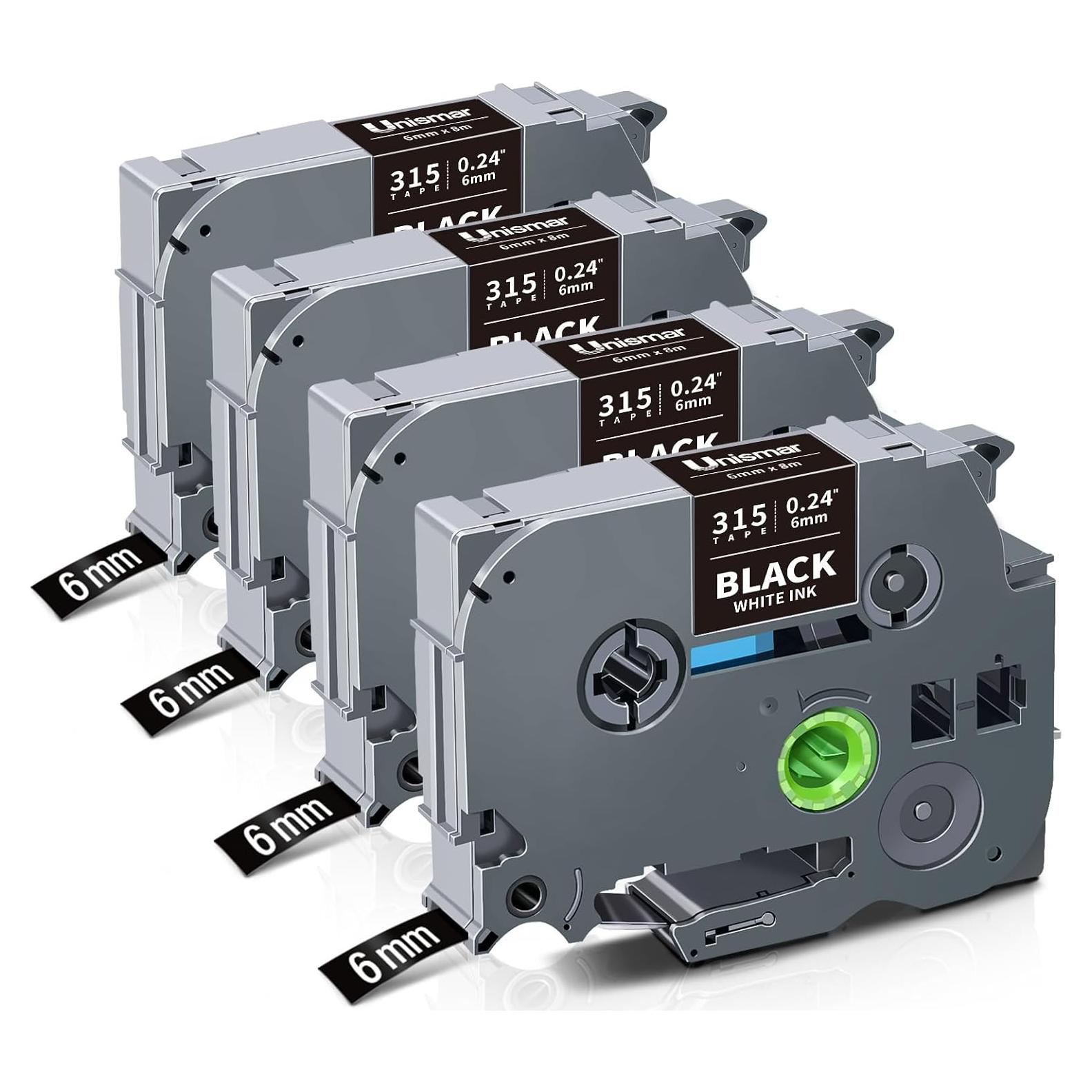 Cinta de Etiquetadora Unismar TZe-315 6mm Blanco sobre Negro 4 Pack