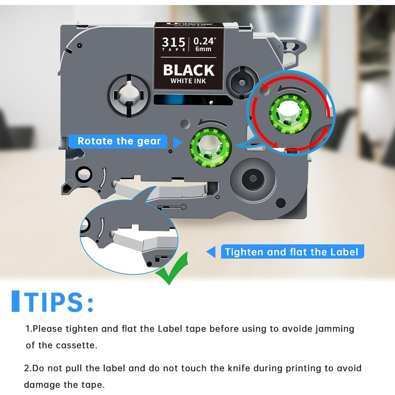 Cinta de Etiquetadora Unismar TZe-315 6mm Blanco sobre Negro 4 Pack