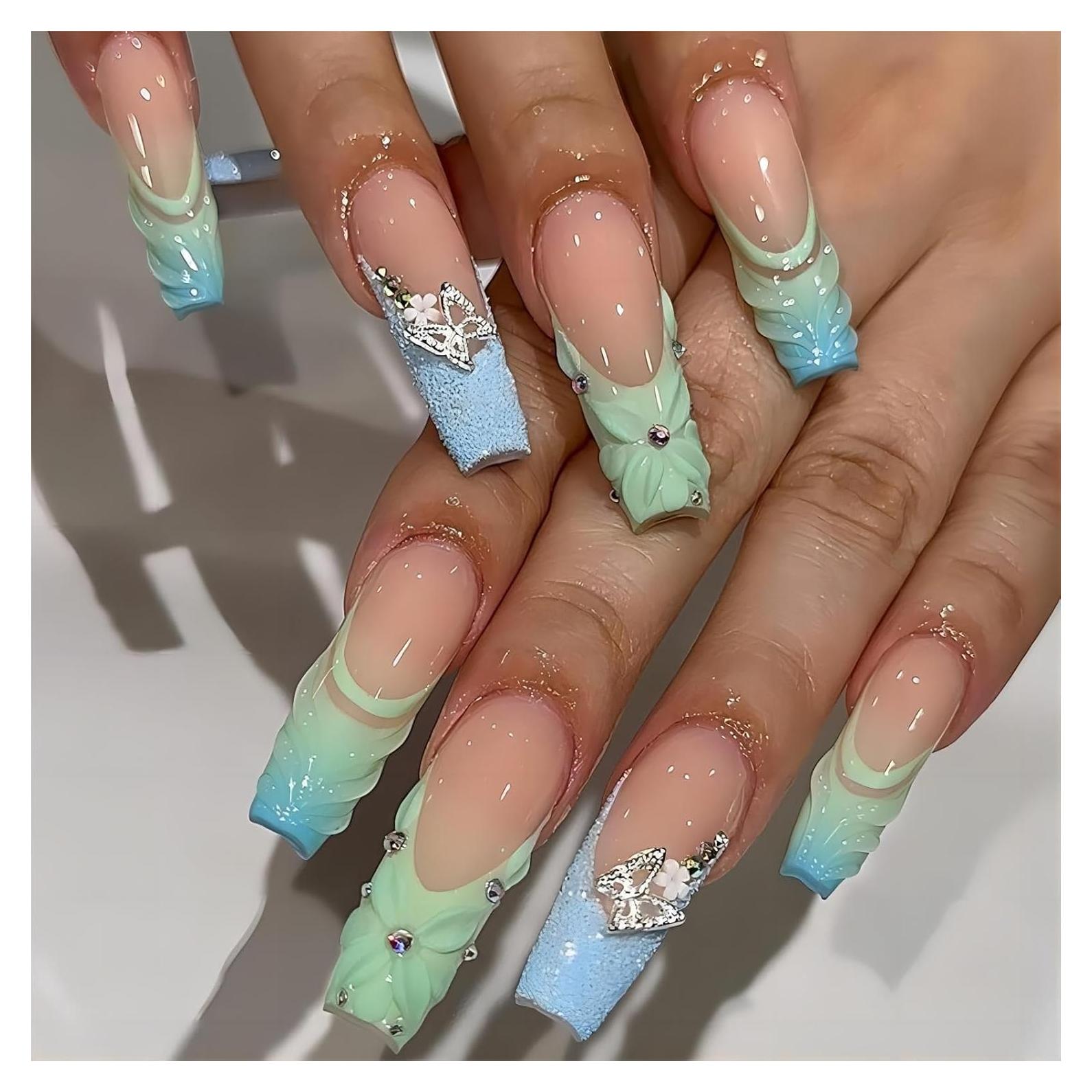 Uñas Postizas Largas QQPPOLIU Diseño Geométrico 1102 24 Piezas