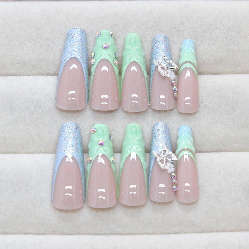 Uñas Postizas Largas QQPPOLIU Diseño Geométrico 1102 24 Piezas