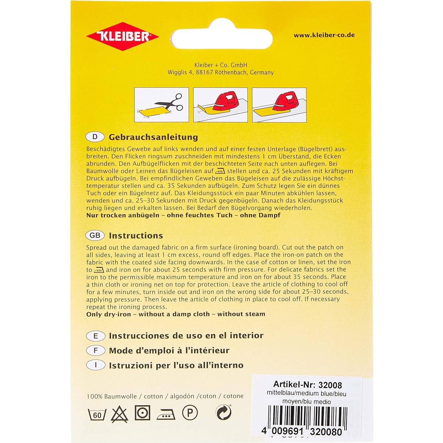 Parche termoadhesivo Kleiber 40x12 cm Algodón Azul