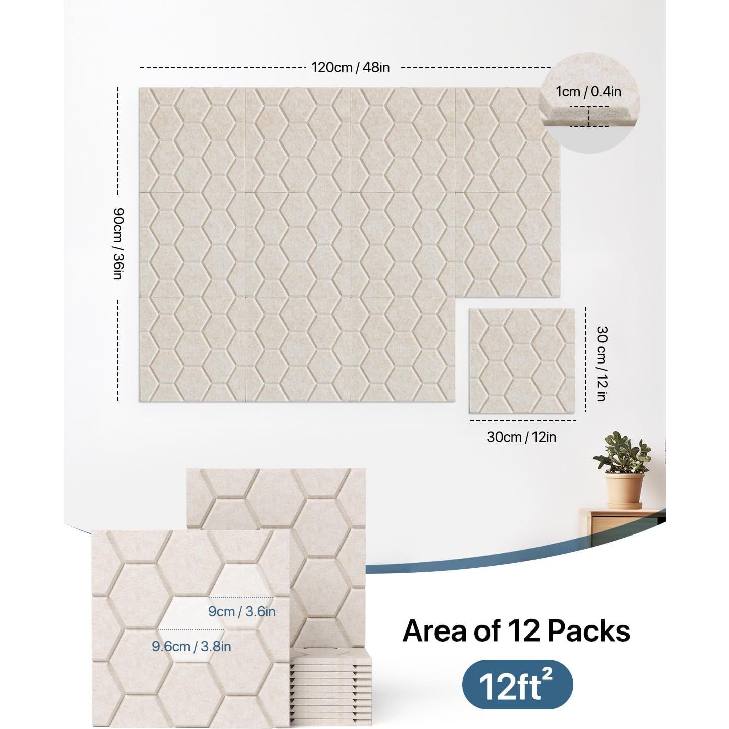 Paneles Acústicos Kuchoow 12 Piezas 30.48cm Beige Aislantes