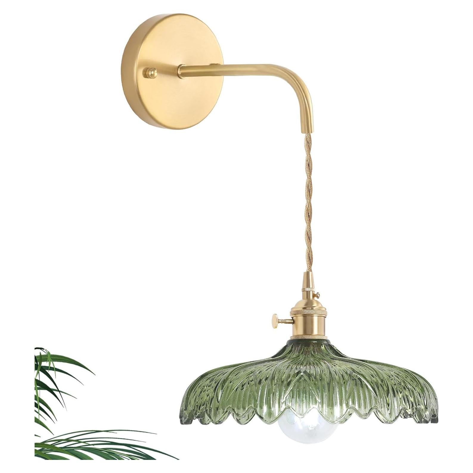 Aplique de Pared Vintage Shenmoyl Verde con Pantalla de Vidrio