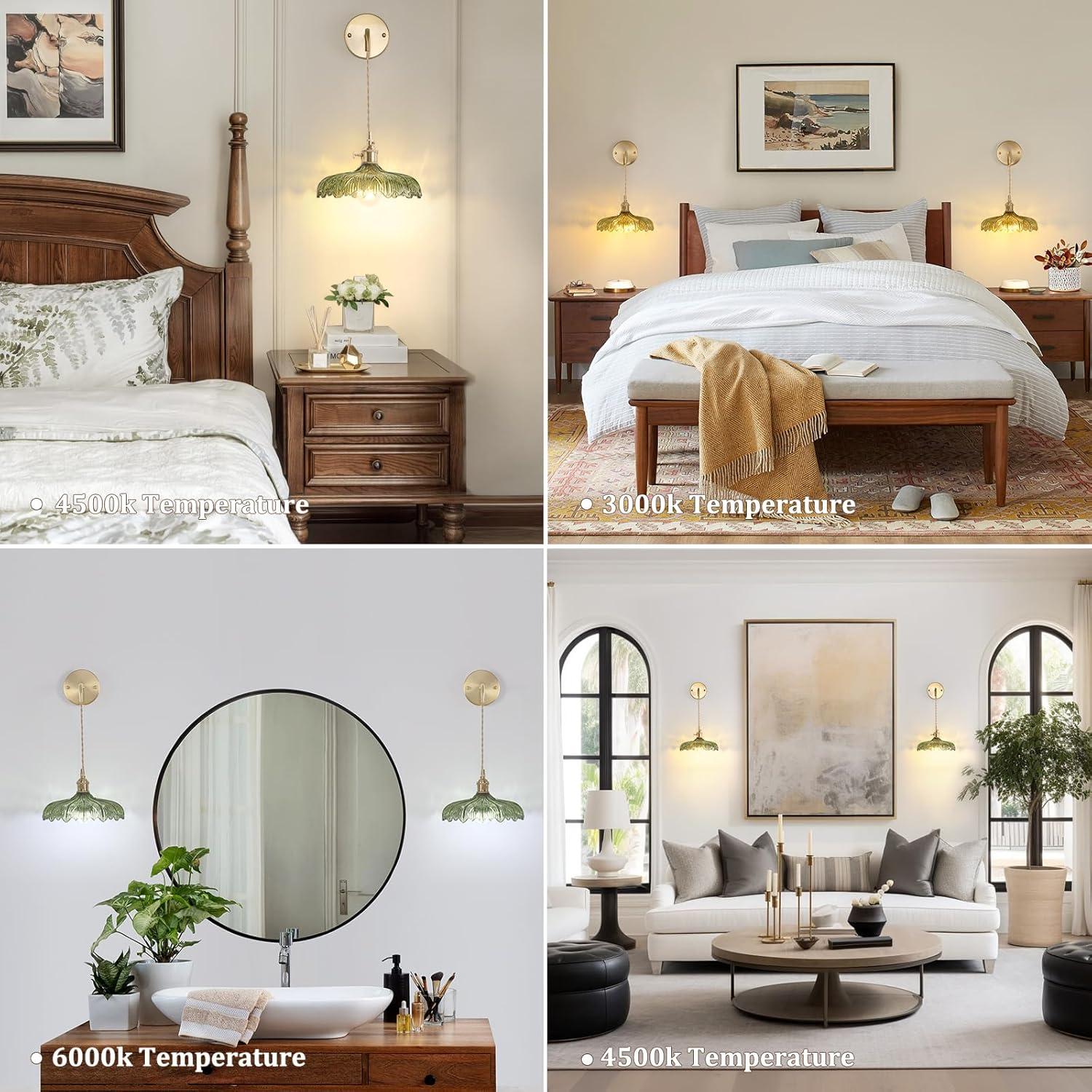 Aplique de Pared Vintage Shenmoyl Verde con Pantalla de Vidrio