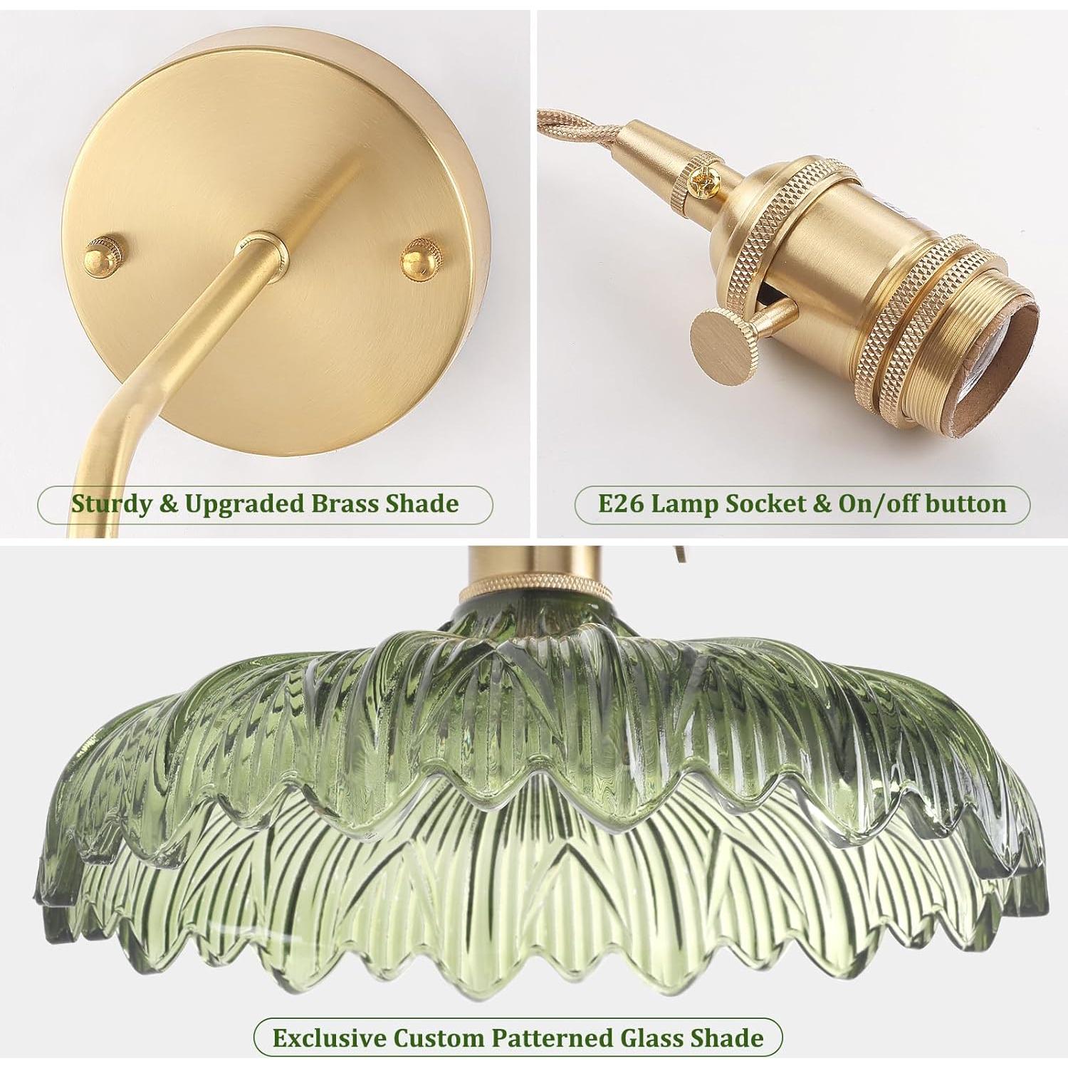 Aplique de Pared Vintage Shenmoyl Verde con Pantalla de Vidrio