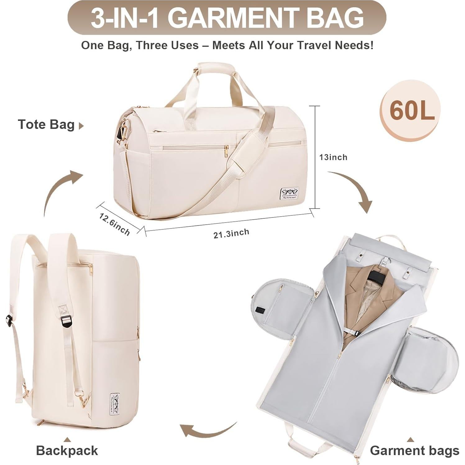 Bolsa de viaje convertible FIXITOK 3 en 1 con puerto USB