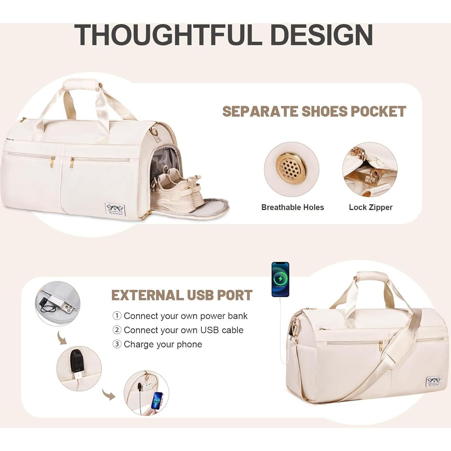 Bolsa de viaje convertible FIXITOK 3 en 1 con puerto USB