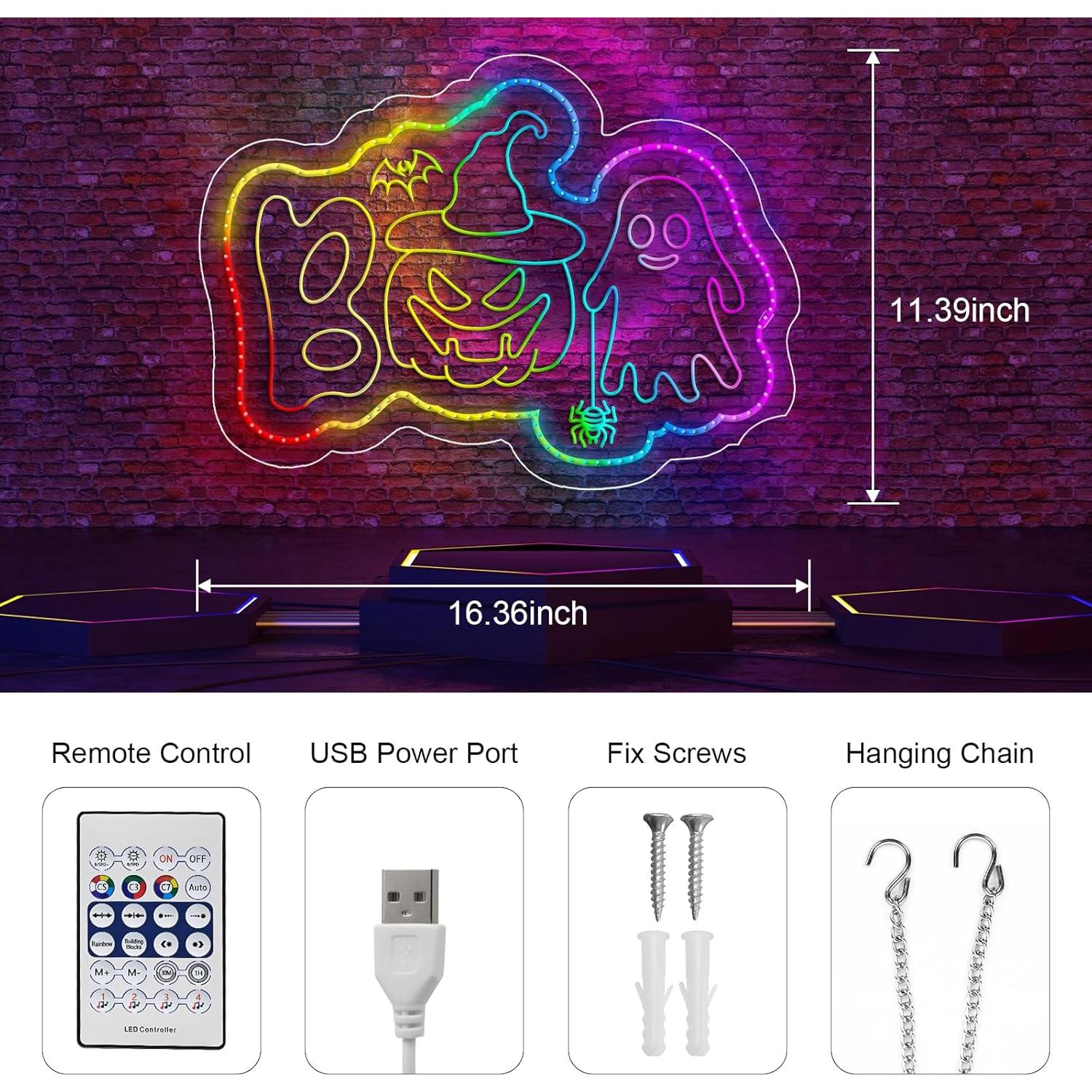 Luz de Neón Halloween BOO Dagelar 41.5x28.9cm USB