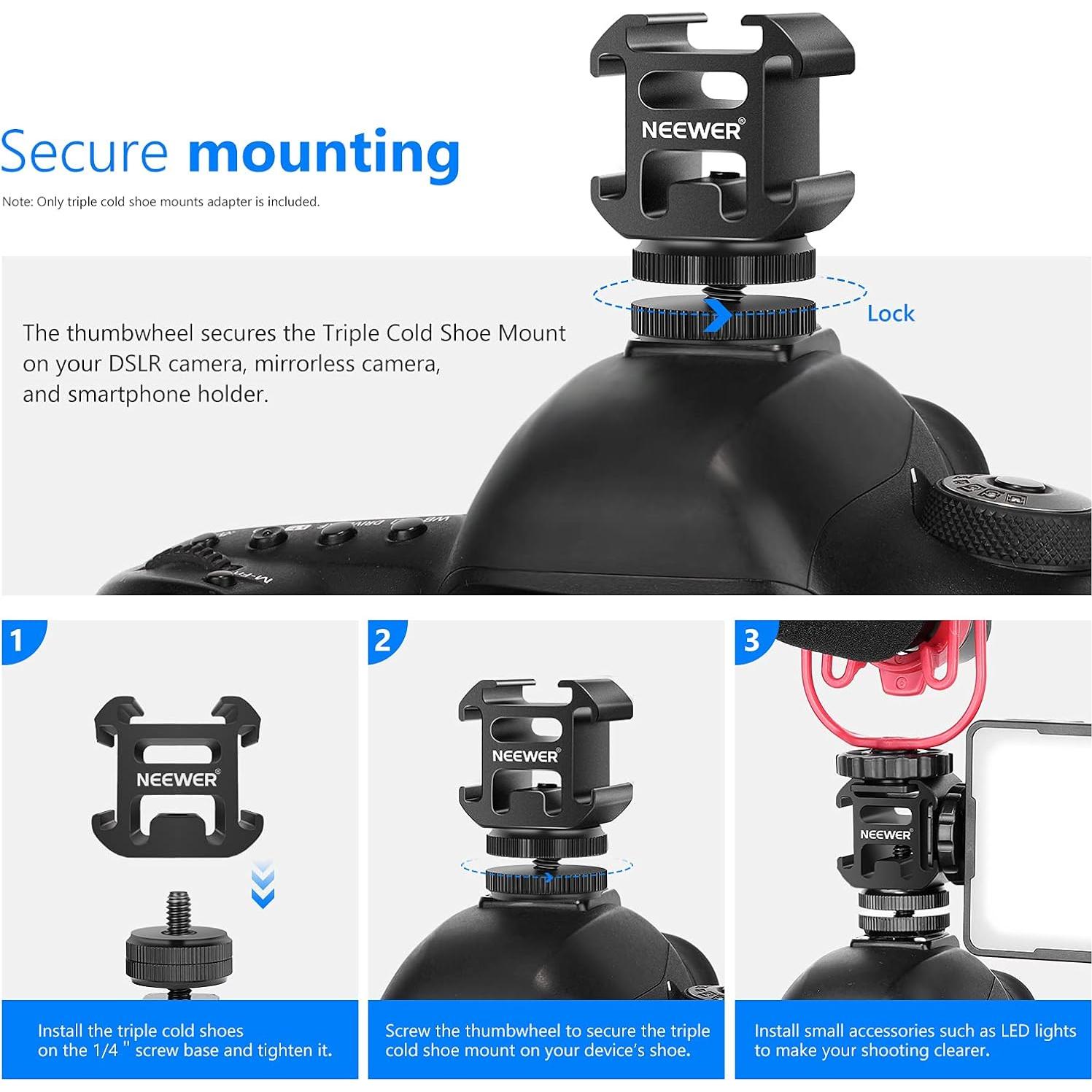 Adaptador de zapata fría NEEWER PT-3 para cámara y micrófono