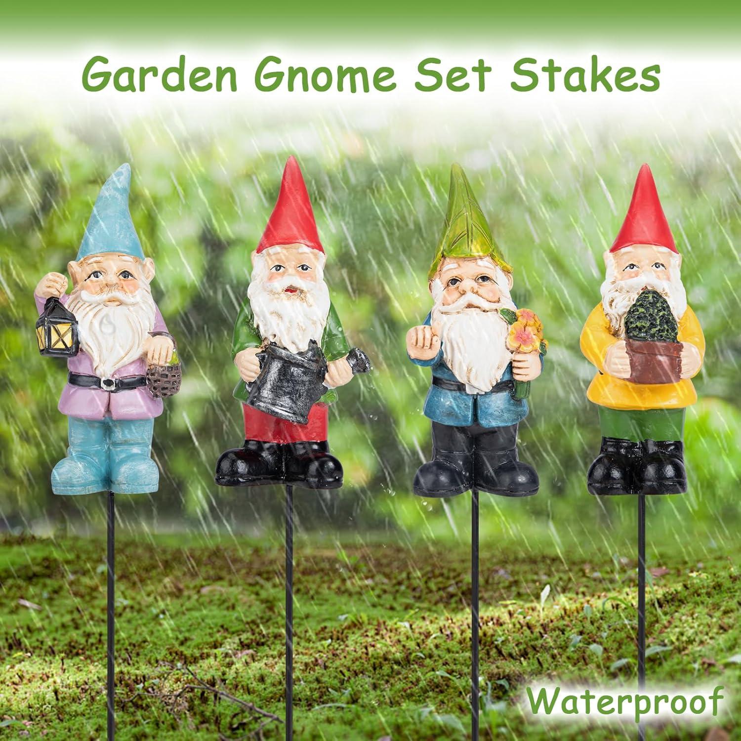 Estatuas de Gnomos de Jardín Ovewios - 4 Piezas Resina 22.86 cm