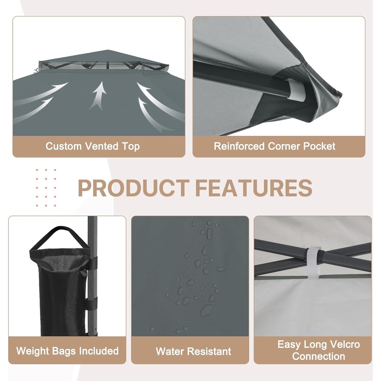 Gazebo Pop Up EAGLE PEAK 3.96x3.96m Gris con Paneles Laterales