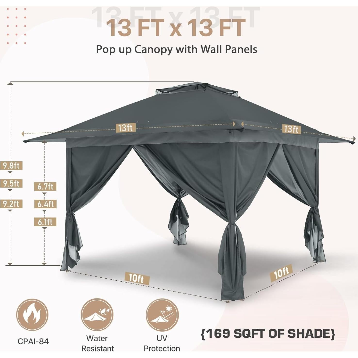 Gazebo Pop Up EAGLE PEAK 3.96x3.96m Gris con Paneles Laterales