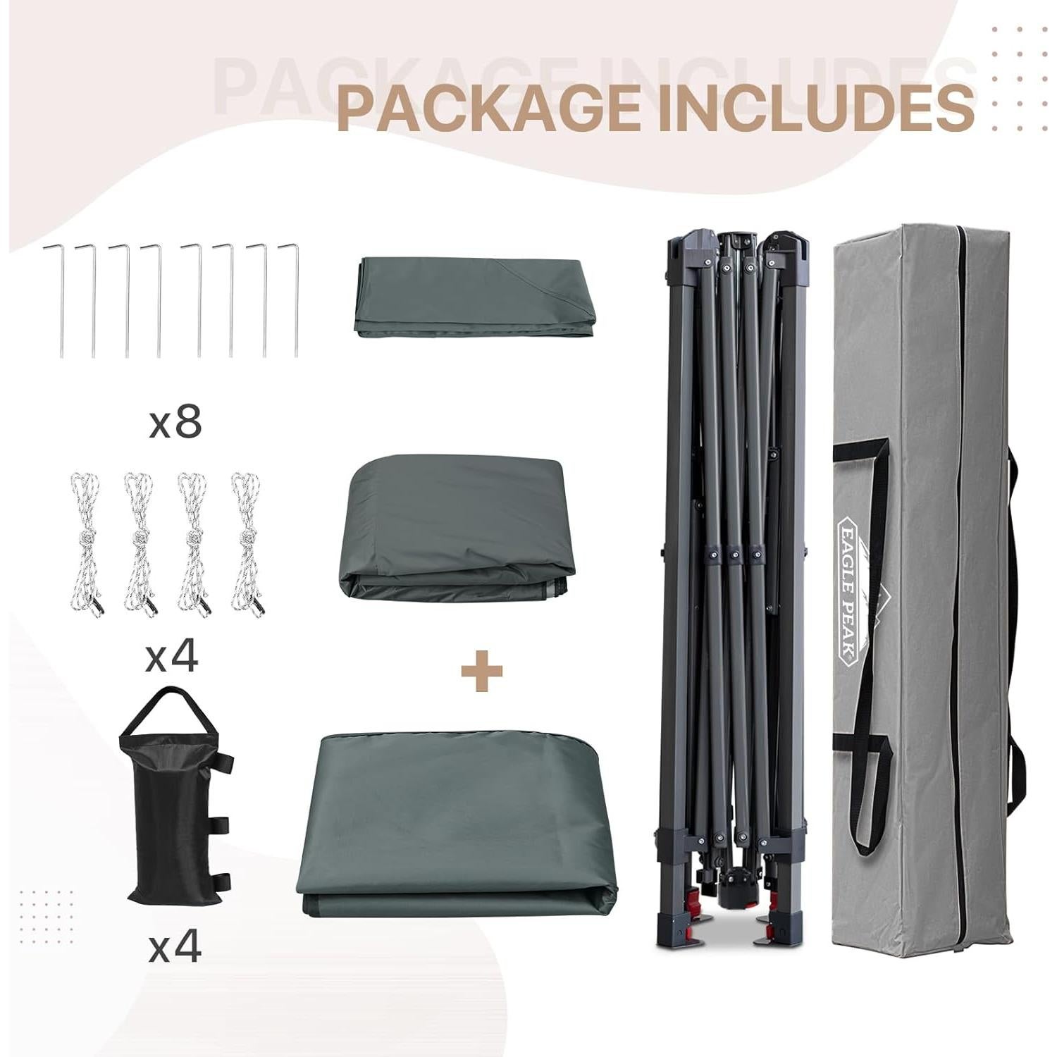 Gazebo Pop Up EAGLE PEAK 3.96x3.96m Gris con Paneles Laterales