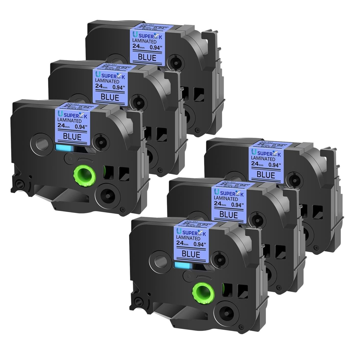 6 Cintas de Etiqueta USUPERINK TZe-551 24mm Negro sobre Azul