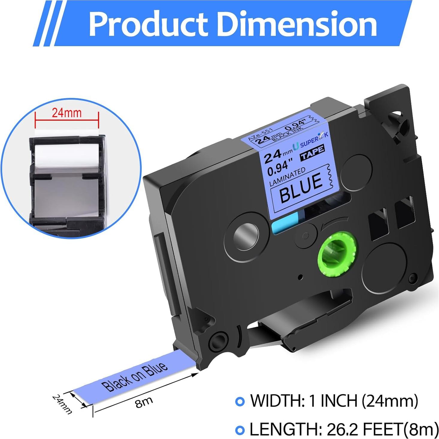 6 Cintas de Etiqueta USUPERINK TZe-551 24mm Negro sobre Azul