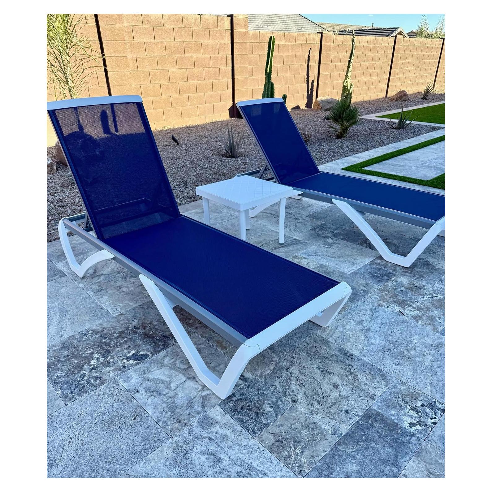 Juego de 3 Sillones Reclinables de Patio Purple Leaf Azul Marino