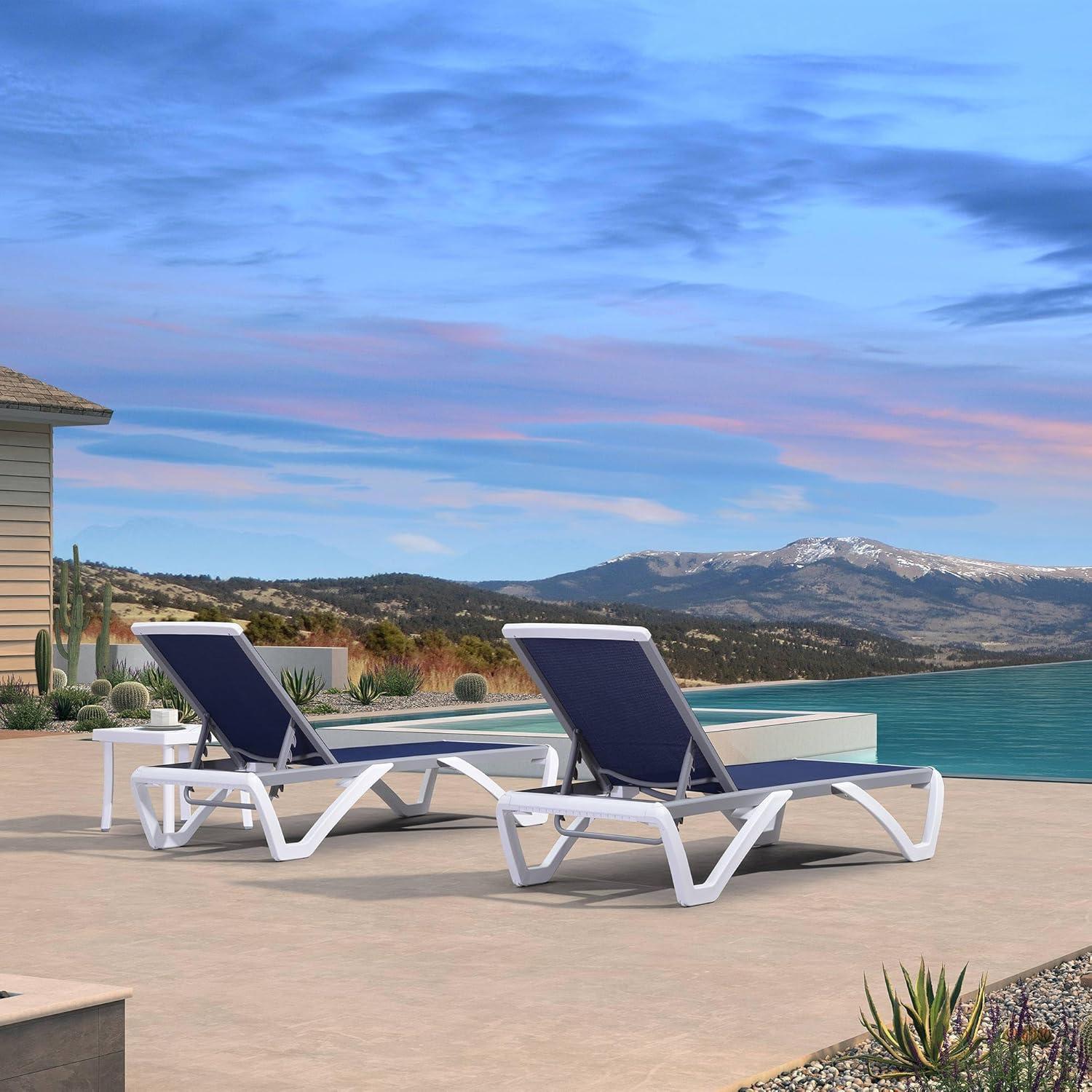 Juego de 3 Sillones Reclinables de Patio Purple Leaf Azul Marino