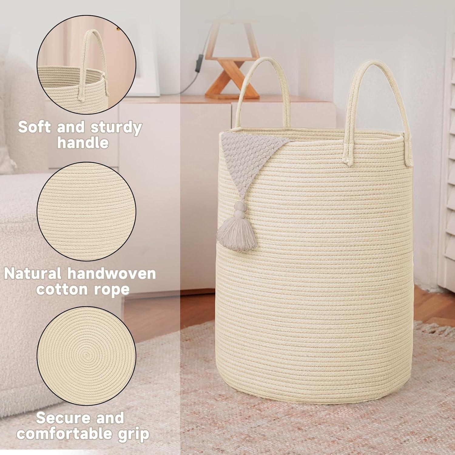 Cesta de Ropa Tejida Beige 60L JMvicyroam - Almacenamiento Moderno