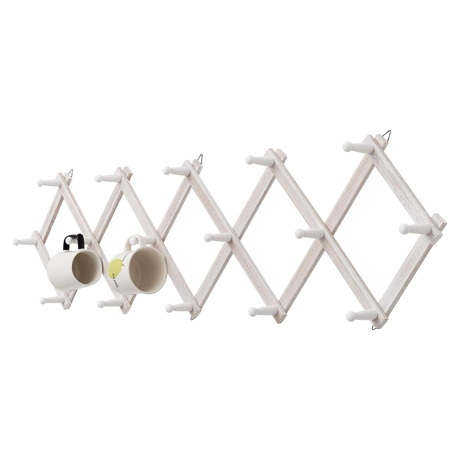 Perchero de pared SCUNDA rústico 16 ganchos madera blanca