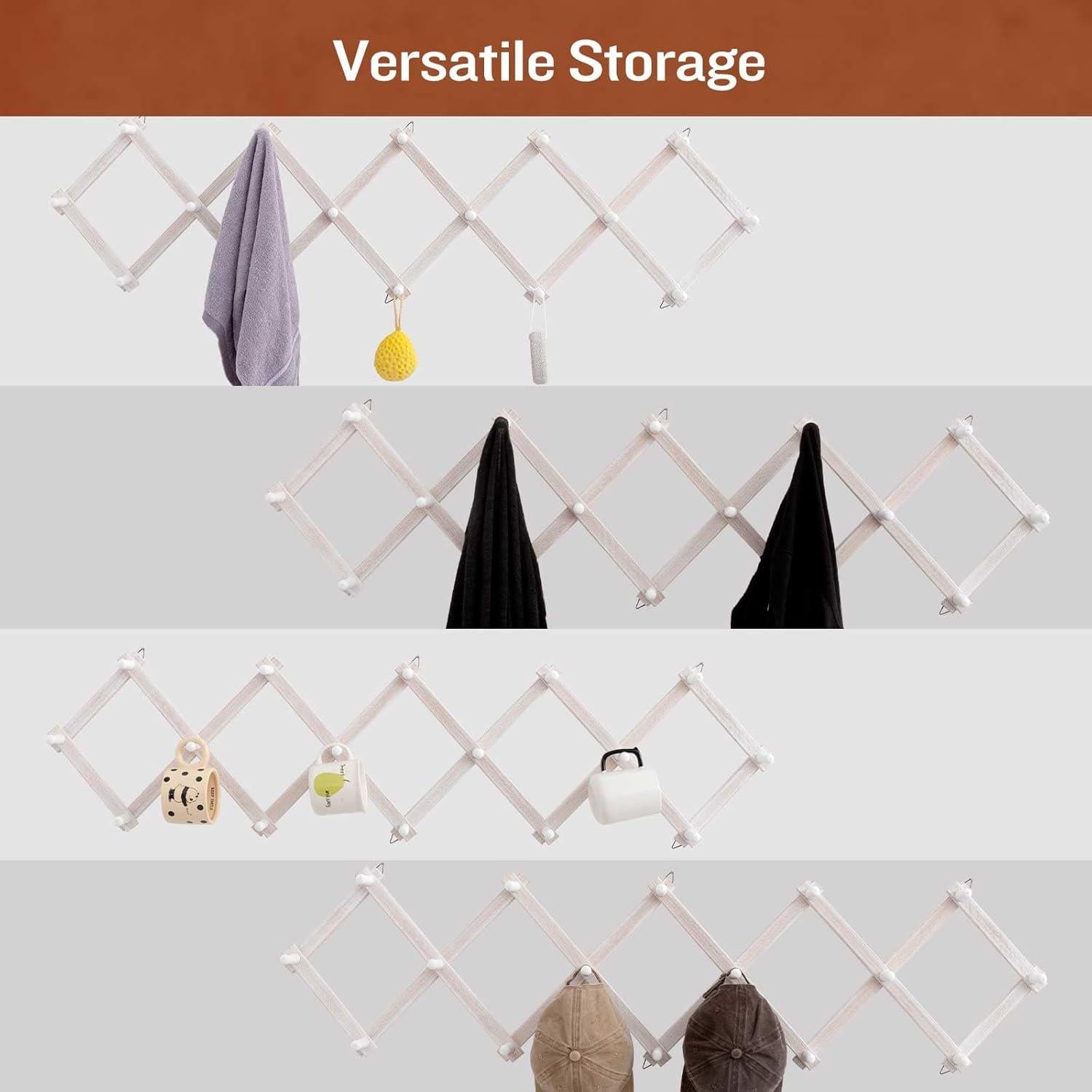 Perchero de pared SCUNDA rústico 16 ganchos madera blanca