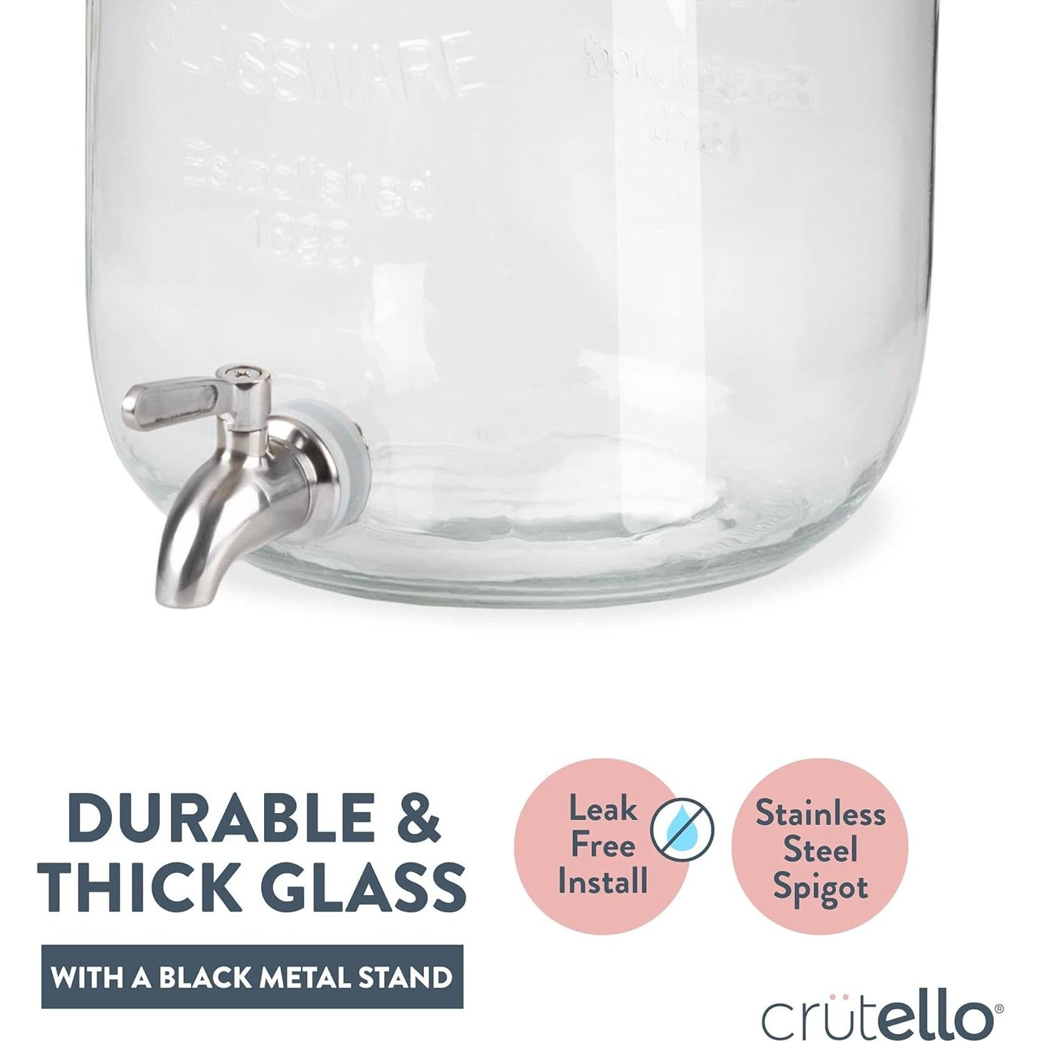 Dispensador de Bebidas de Vidrio Crutello 3.79L con Grifo Inoxidable