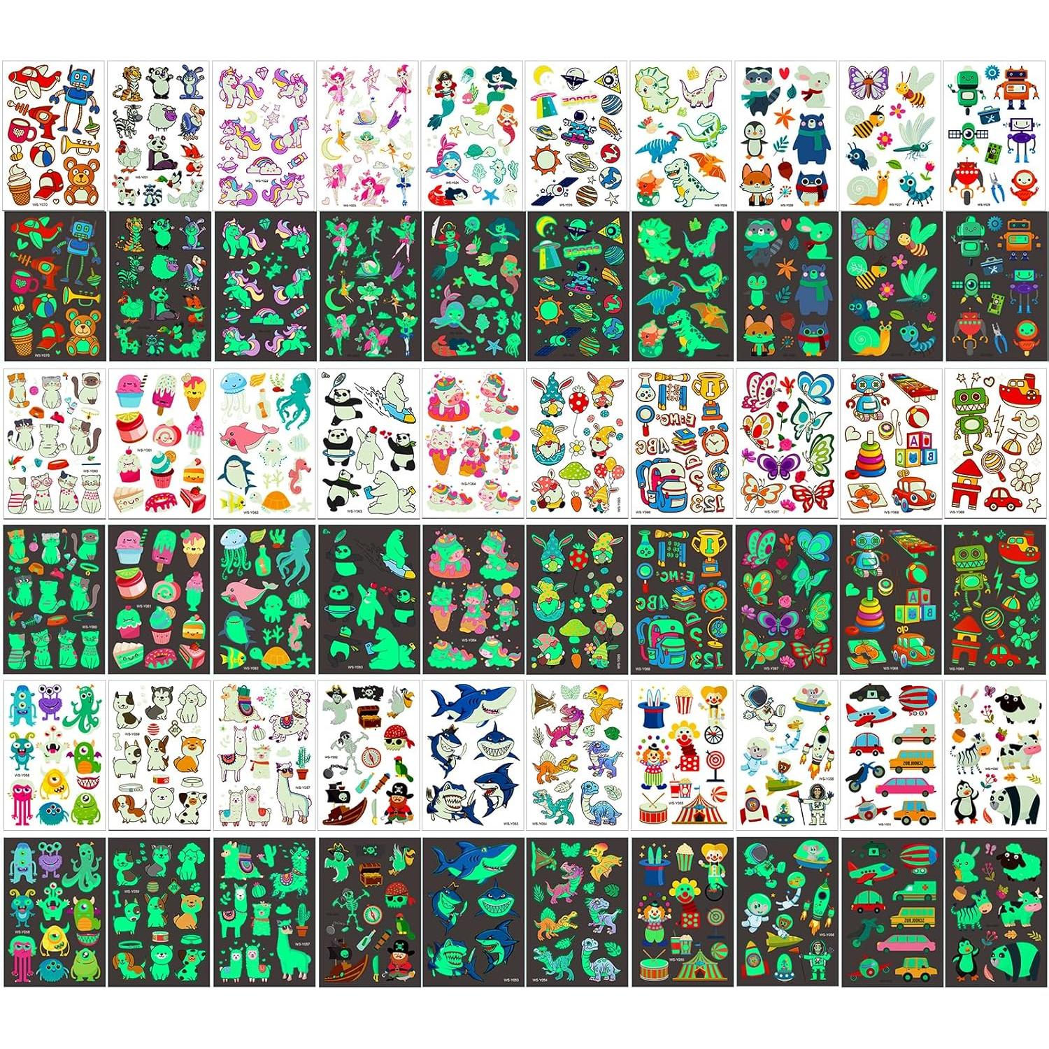 400 Tatuajes Temporales Luminiscentes AIRNOGO para Niños