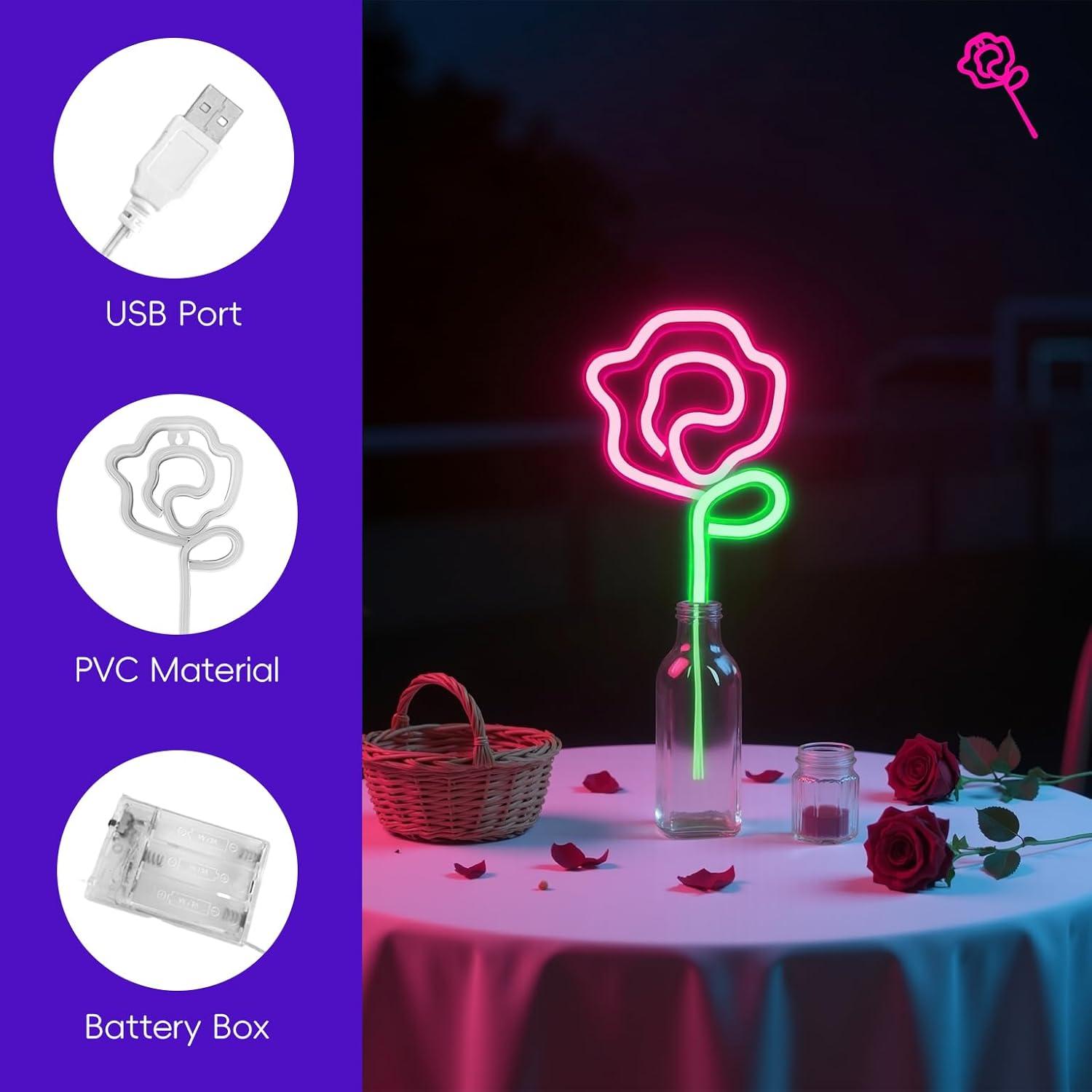 Luz de Neón Rosa HOGHTAR - Decoración de Pared USB 16.99x13.49cm