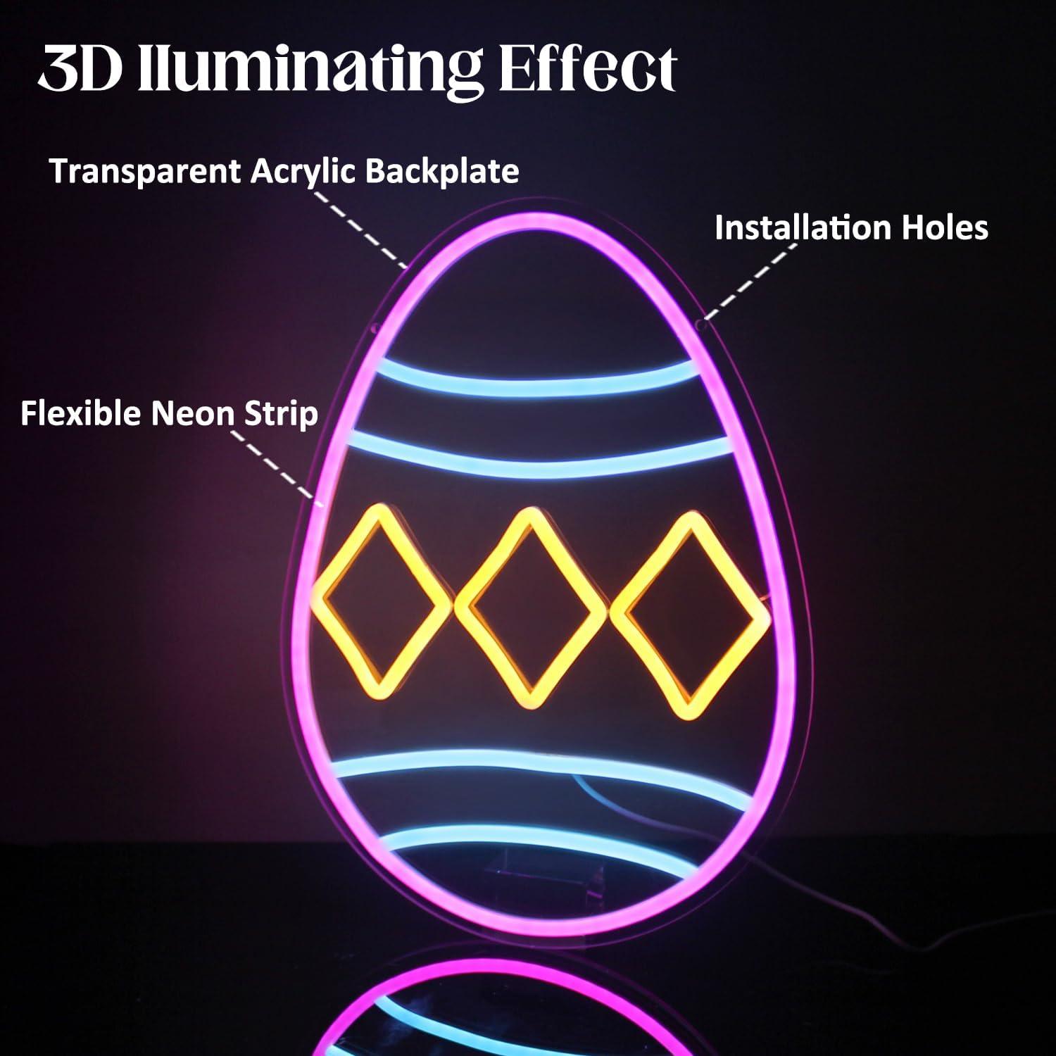 Luz de Neón Huevo de Pascua CKTBLEY 30x40 cm LED Decorativa