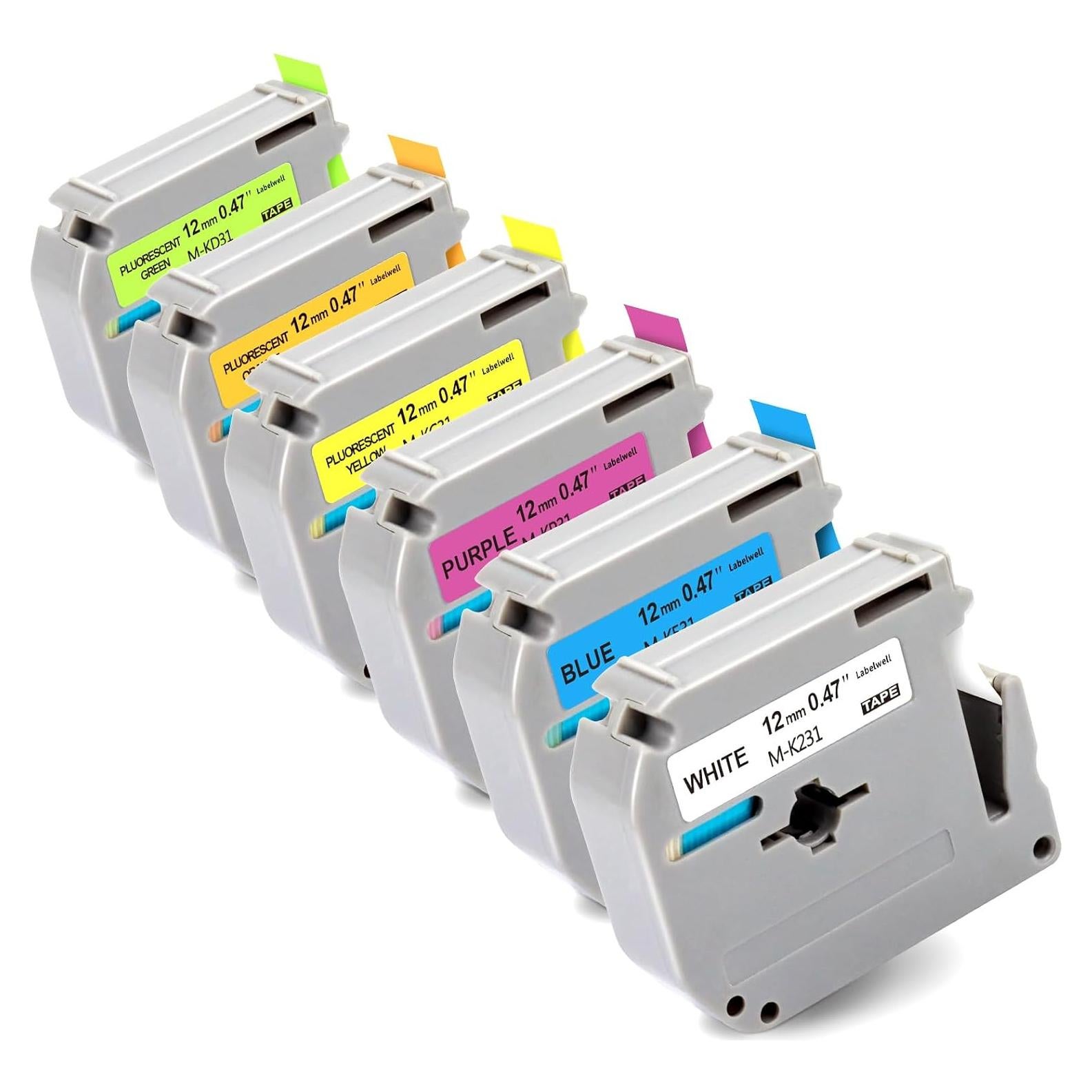 Cinta de Etiquetas Labelwell M-K231 6-Pack 12mm Fluorescente