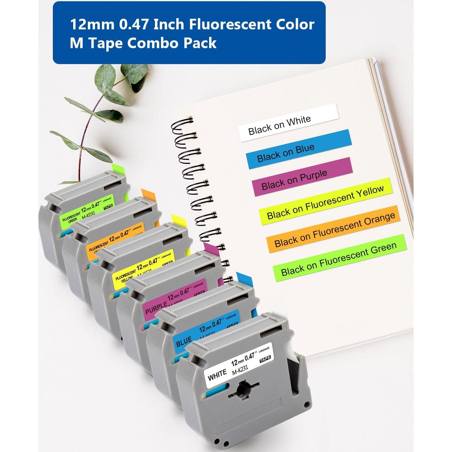 Cinta de Etiquetas Labelwell M-K231 6-Pack 12mm Fluorescente