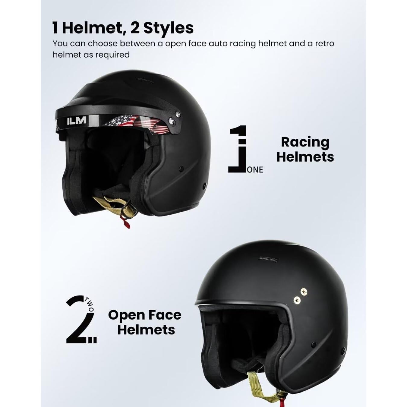 Casco Abierto ILM R85 Snell SA2020 Grande Negro Mate