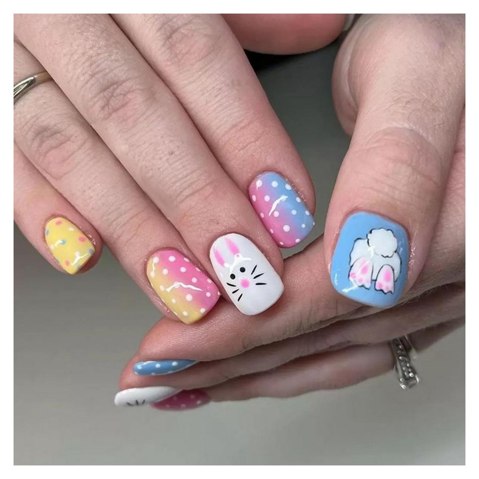 Uñas Postizas de Pascua Cortas Cuadradas RIICFDD 24 Pcs