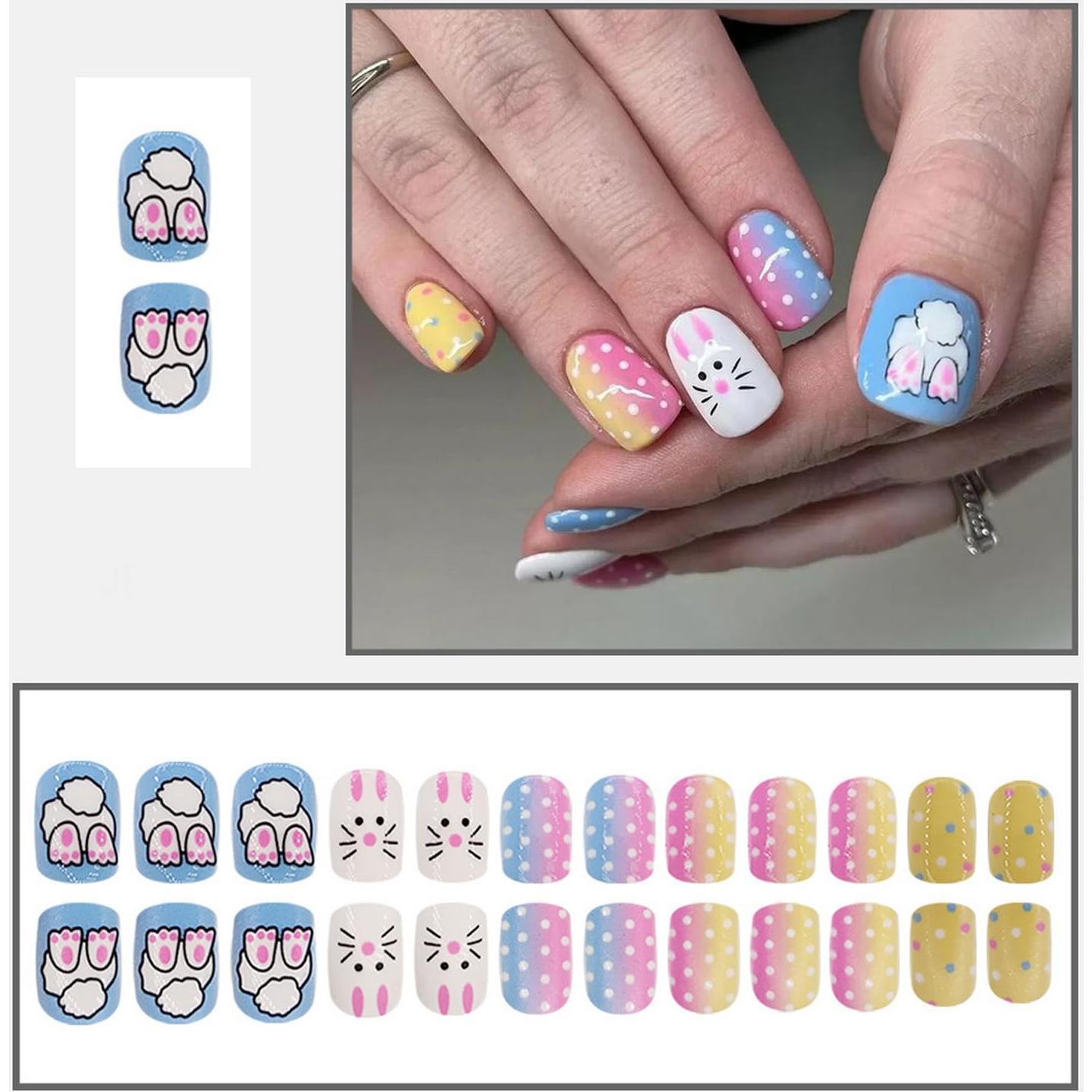 Uñas Postizas de Pascua Cortas Cuadradas RIICFDD 24 Pcs