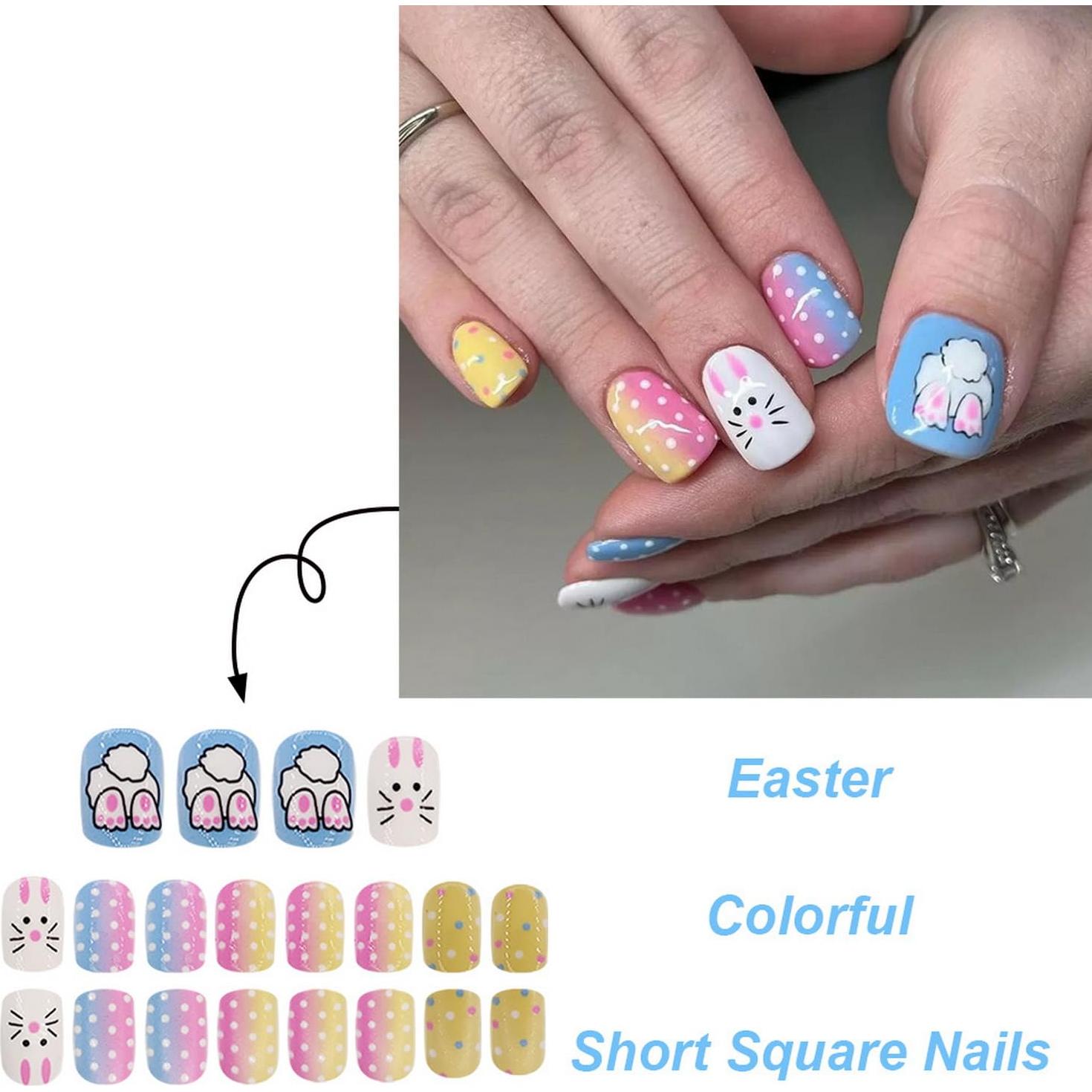 Uñas Postizas de Pascua Cortas Cuadradas RIICFDD 24 Pcs