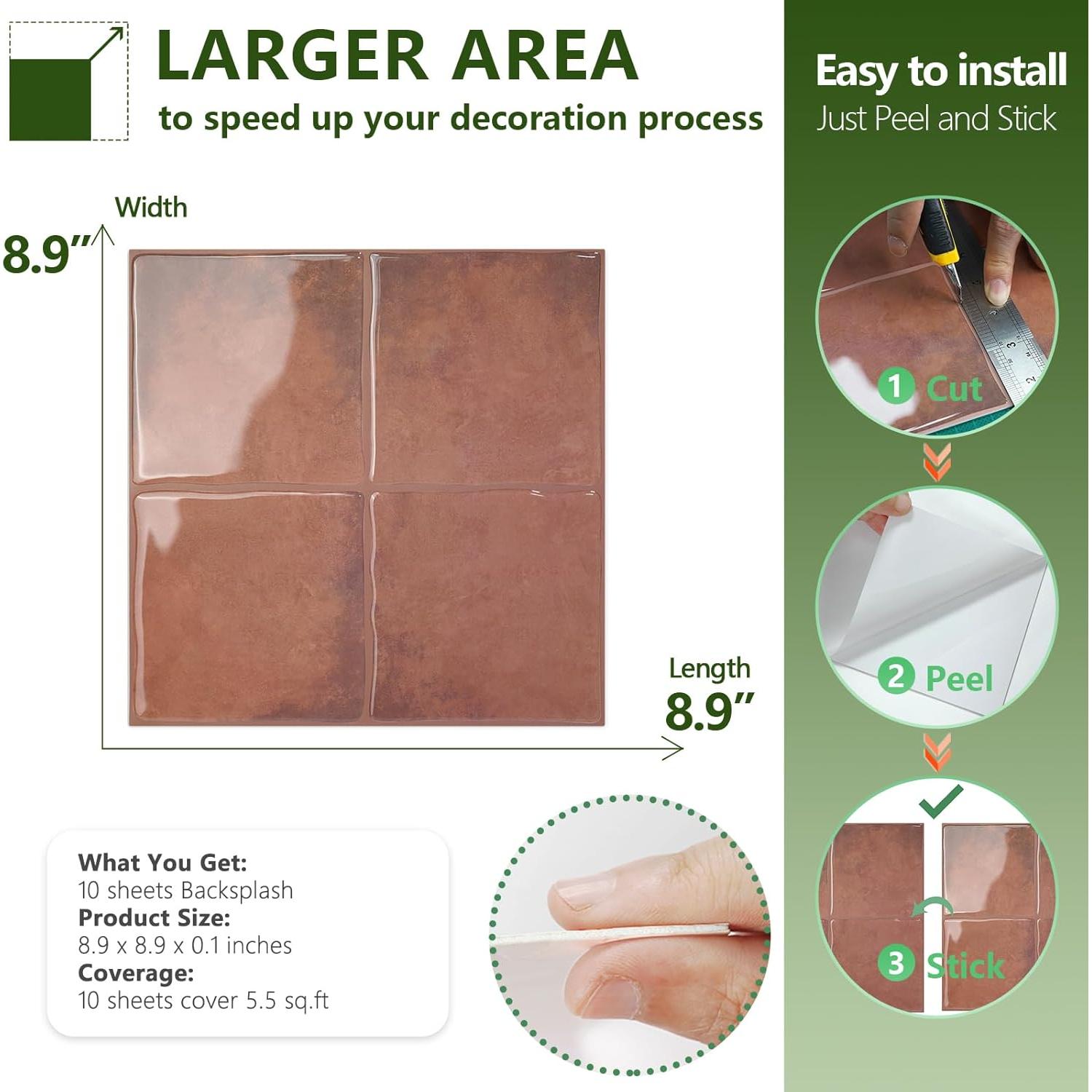 Azulejos Autoadhesivos STICKGOO 10 Hojas 23x23 cm Naranja