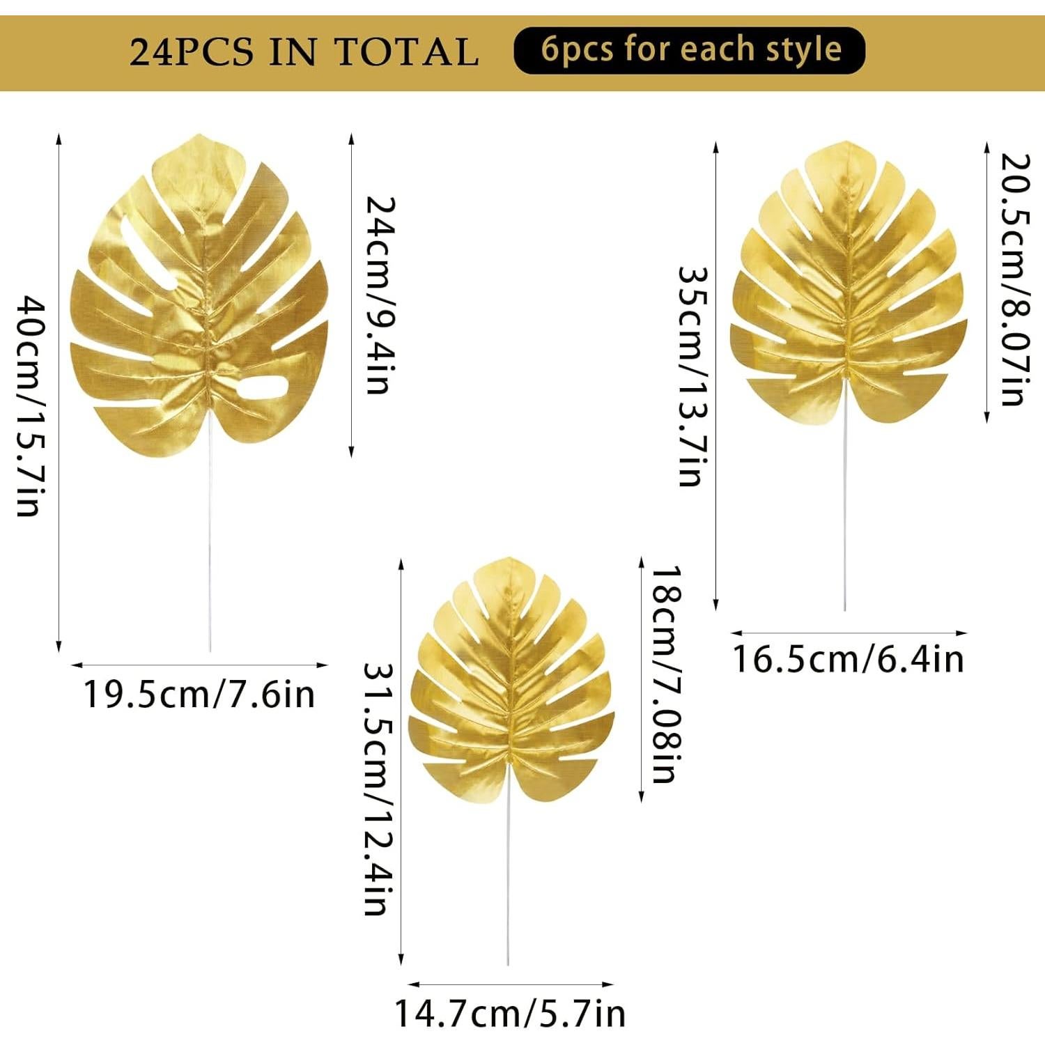 Hojas de Palma Artificiales Doradas CCINEE 24 Pcs 3 Tamaños