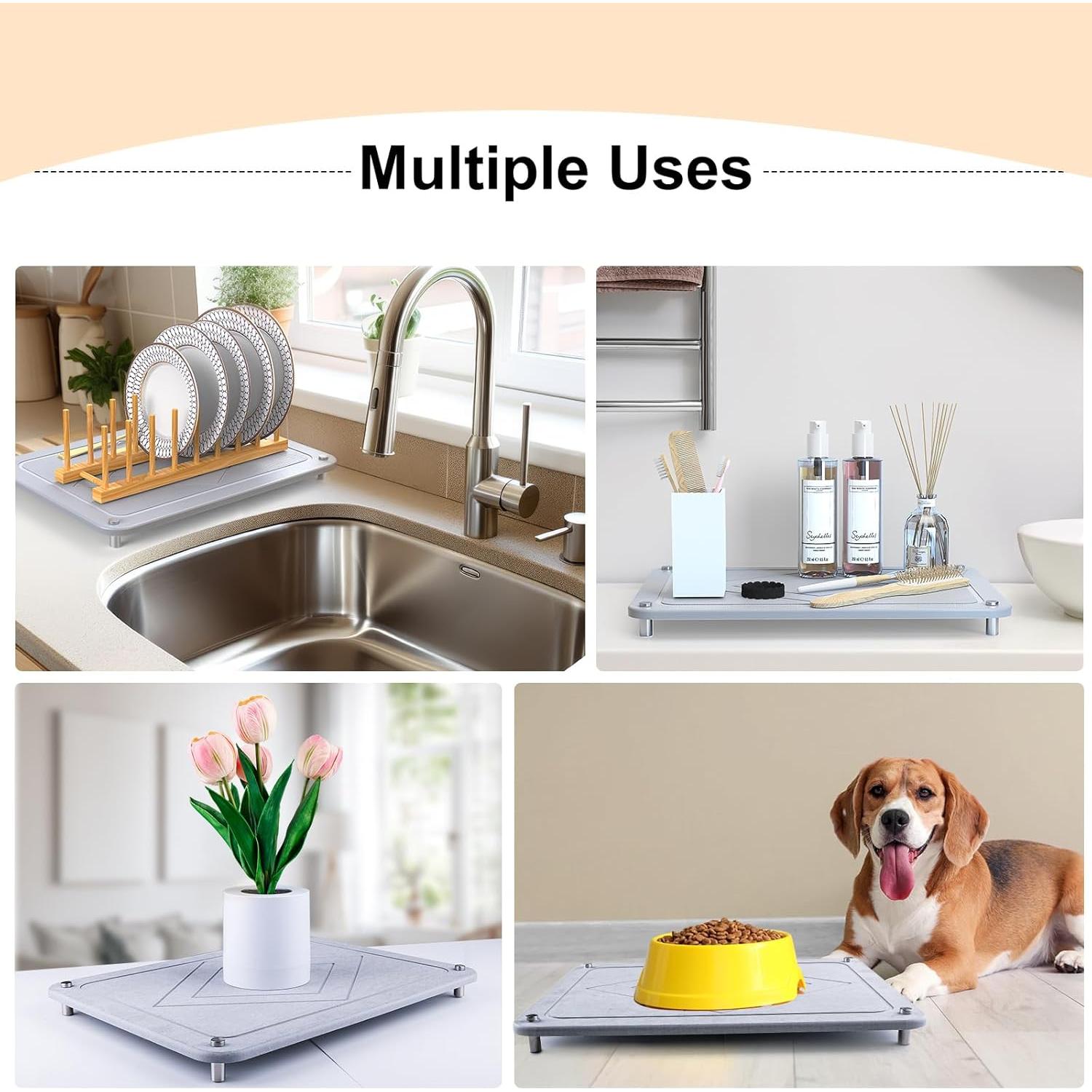 Alfombrilla de Secado de Platos Happnear 40x30cm Gris Antideslizante