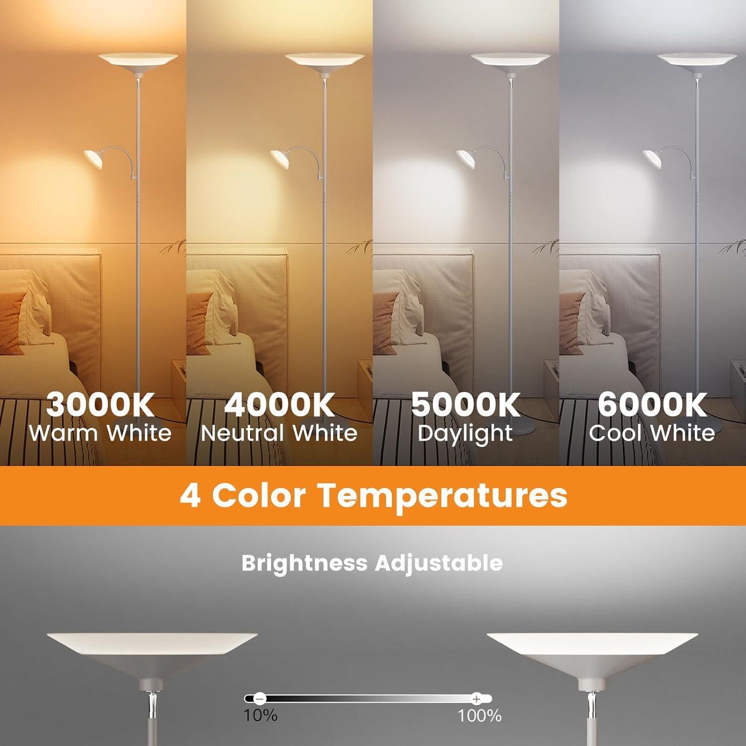 Lámpara de Pie Torchiere SIBRILLE 34W Gris Plateado Regulable